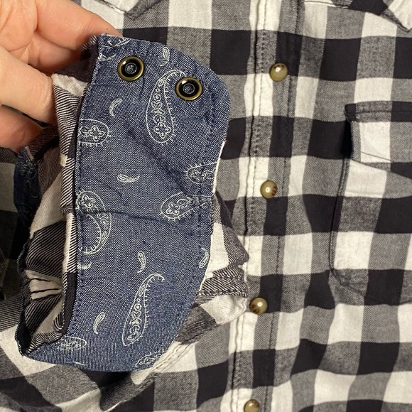 JACHS Girlfriend Flannel Womens Large Buffalo Plaid Black‎ White Western - Picture 4 of 10